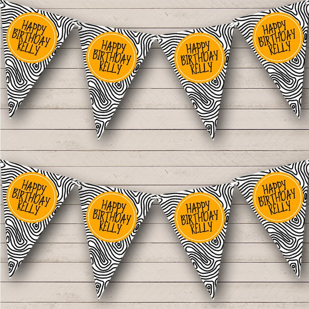 Happy Birthday Line Pattern Bright Orange Personalized Party Banner Bunting