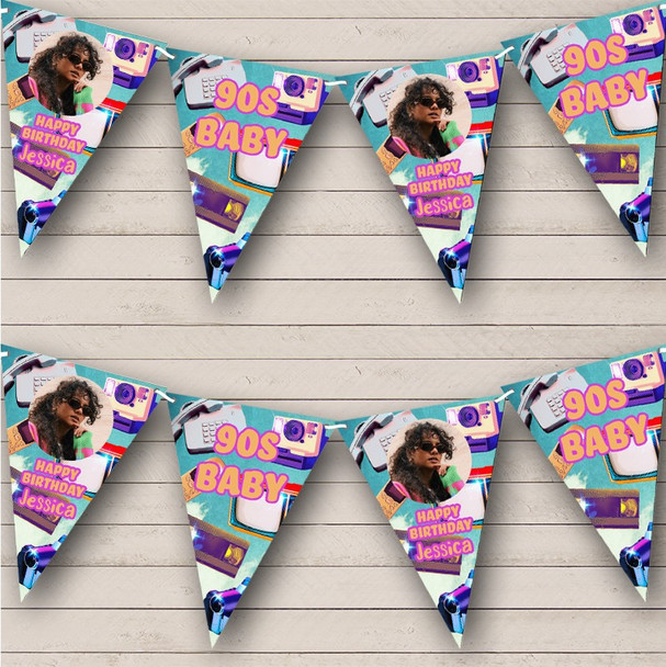 Nostalgia 90'S Theme Electronics Birthday Photo Personalized Banner Bunting