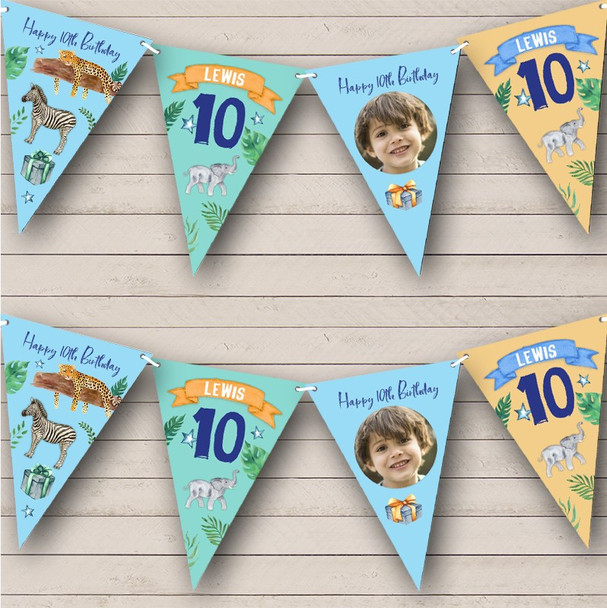 10th Birthday Boy Kid Jungle Wild Animals Photo Any Age Personalized Bunting