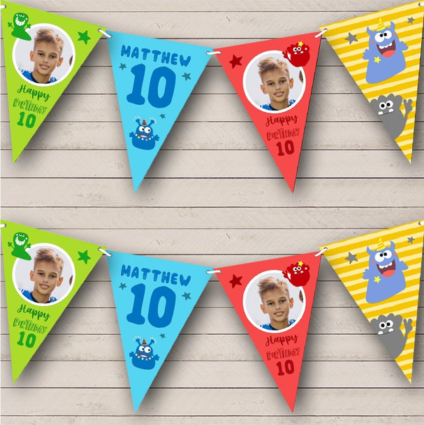 10th Birthday Boy Monster Bright Photo Stars Any Age Personalized Banner Bunting