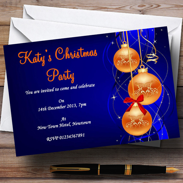 Blue & Orange Personalized Christmas Party Invitations