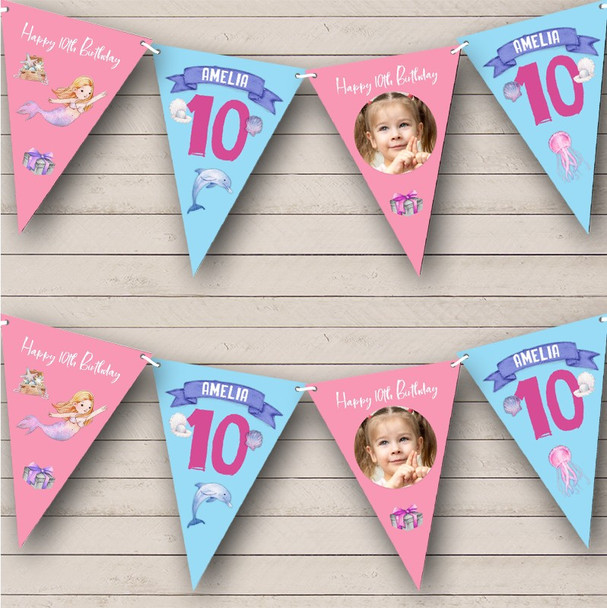 10th Birthday Girl Kid Mermaid Underwater Photo Any Age Personalized Bunting