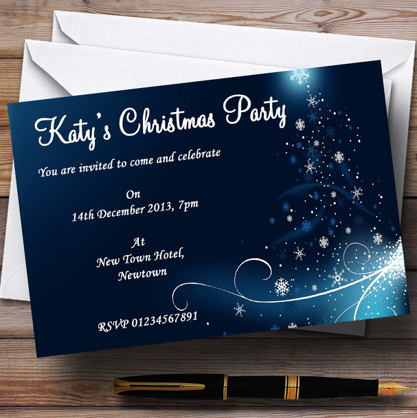 Pretty Blue & White Personalized Christmas Party Invitations