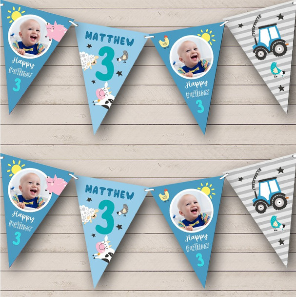 3rd Birthday Boy Baby Farm Animals Tractor Photo Any Age Personalized Bunting