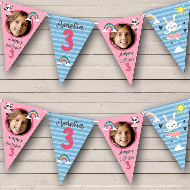 3rd Birthday Girl Kids Bunny Ballet Pink Photo Any Age Personalized Bunting