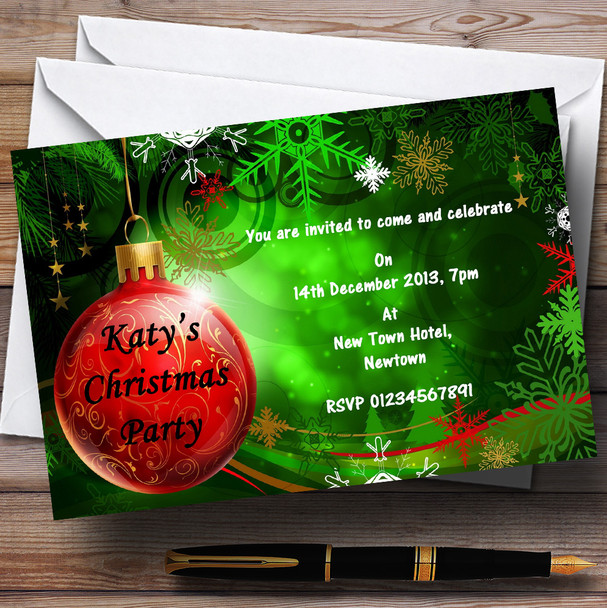 Green & Red Personalized Christmas Party Invitations