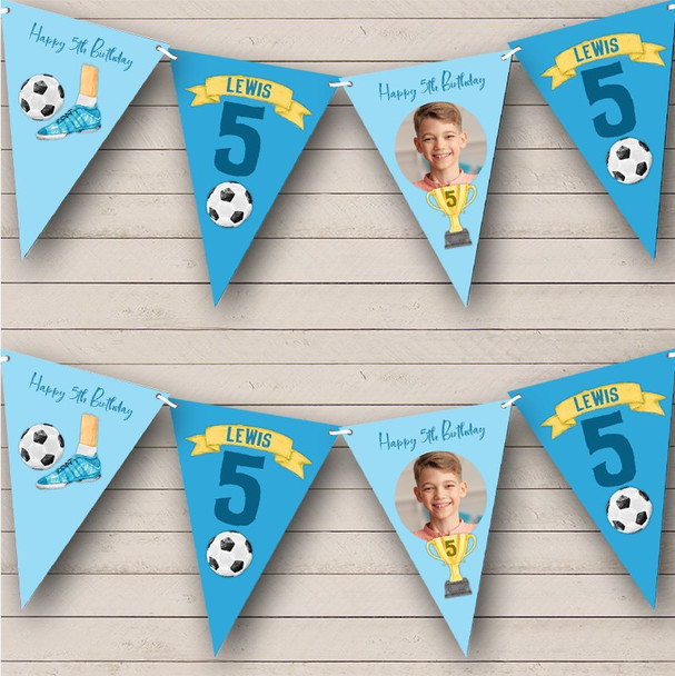 5th Birthday Boy Kids Football Sport Yellow Photo Any Age Personalized Bunting