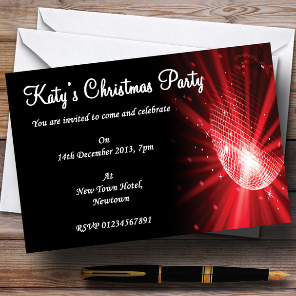 Red Disco Ball Personalized Christmas Party Invitations