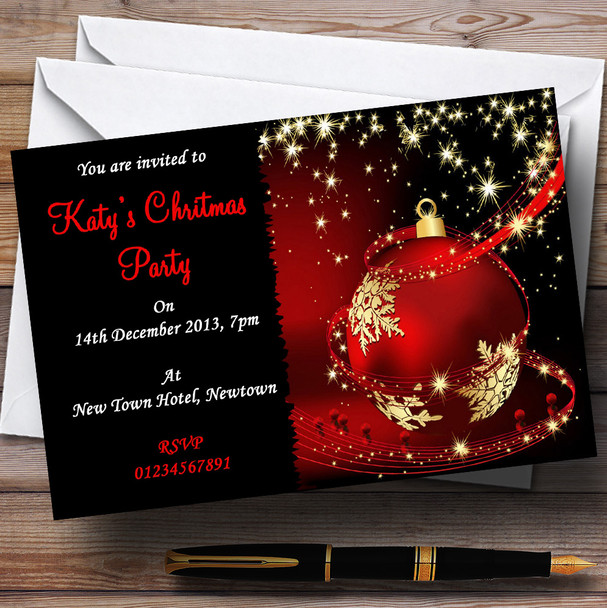 Red, Gold & Black Stunning Personalized Christmas Party Invitations