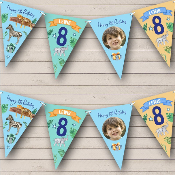 8th Birthday Boy Kid Jungle Wild Animals Photo Any Age Personalized Bunting