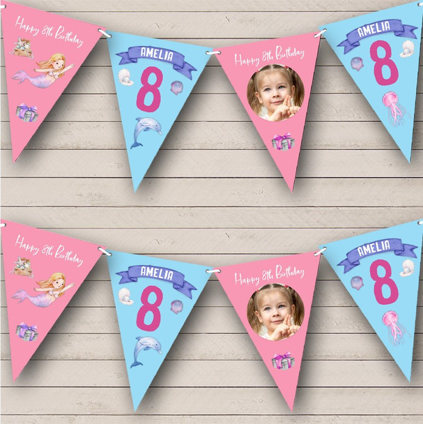 8th Birthday Girl Kid Mermaid Underwater Photo Any Age Personalized Bunting