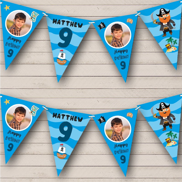 9th Birthday Boy Kid Pirate Sea Photo Blue Any Age Personalized Banner Bunting