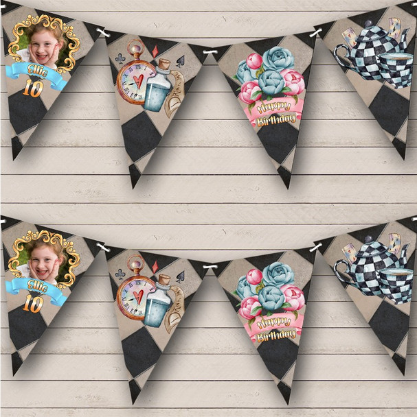 Alice In Wonderland Girl's Fairy Tale Birthday Photo Personalized Banner Bunting
