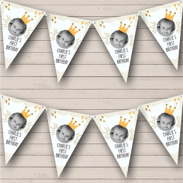 Baby Photo First Birthday Crown Bunting Personalized Party Banner Bunting