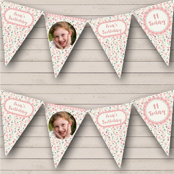 Girl's Pink Ditsy Pastel Floral Birthday Age Personalized Party Banner Bunting