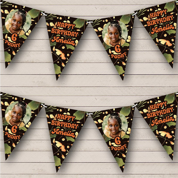 Green Orange Hippie Kids Floral Birthday Age Photo Personalized Banner Bunting