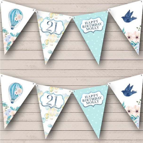 Hot Air Balloon Floral Bird Stars Birthday Age Personalized Party Banner Bunting