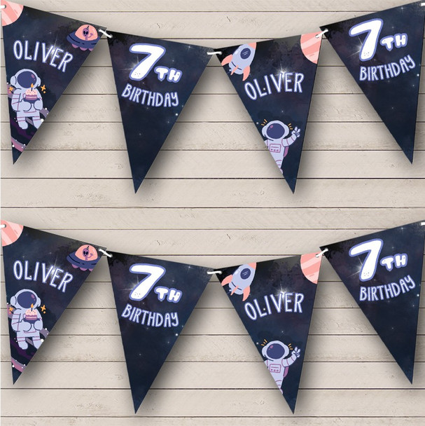 Kid's Birthday Astronaut Age Planet Rocket Personalized Party Banner Bunting