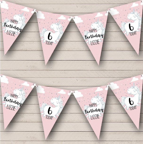 Minimal Pink Unicorn Clouds Birthday Age Personalized Party Banner Bunting