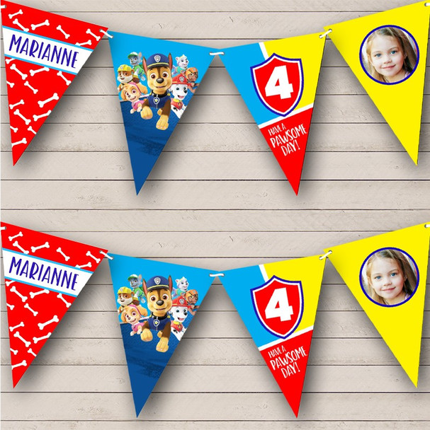 Paw Patrol Kids Cartoon Age Birthday Photo Personalized Party Banner Bunting