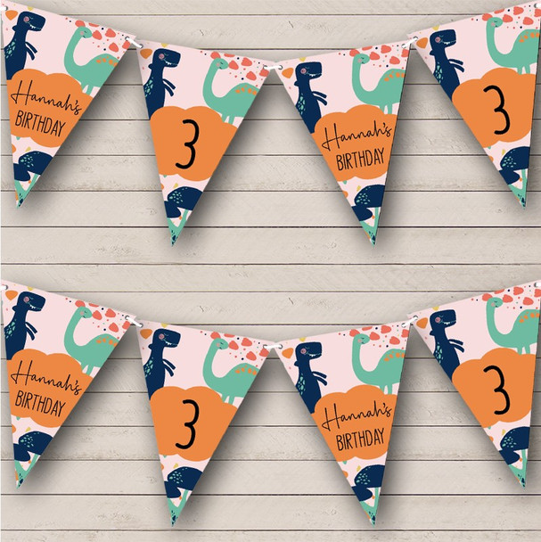 Pink Blue Dinosaur Kid's Birthday Personalized Party Banner Bunting