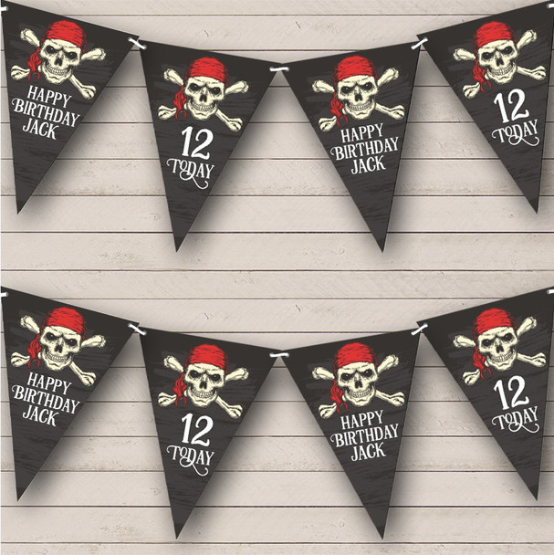 Pirate Skull Crossed Bones Boy's Birthday Age Personalized Party Banner Bunting