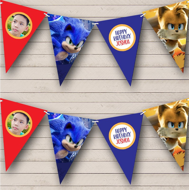 Sonic & Tales Movie Kids Birthday Photo Personalized Party Banner Bunting