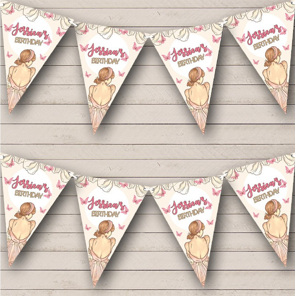 Vintage Flowers Butterflies Girl In Dress Birthday Personalized Banner Bunting