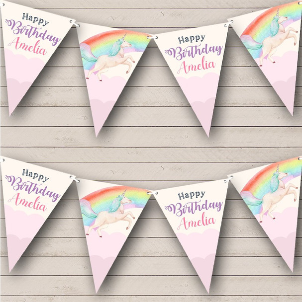 Watercolor Rainbow Unicorn Kids Birthday Personalized Party Banner Bunting