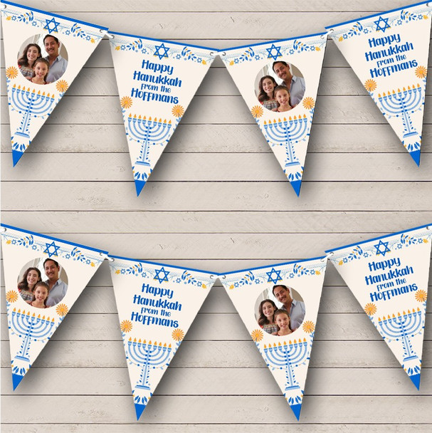 Family Happy Hanukkah Jewish Menorah Photo Personalized Party Banner Bunting
