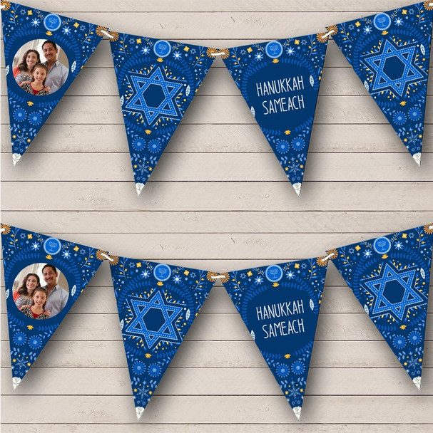 Happy Hanukkah Blue Photo Star Of David Jewish Personalized Party Banner Bunting