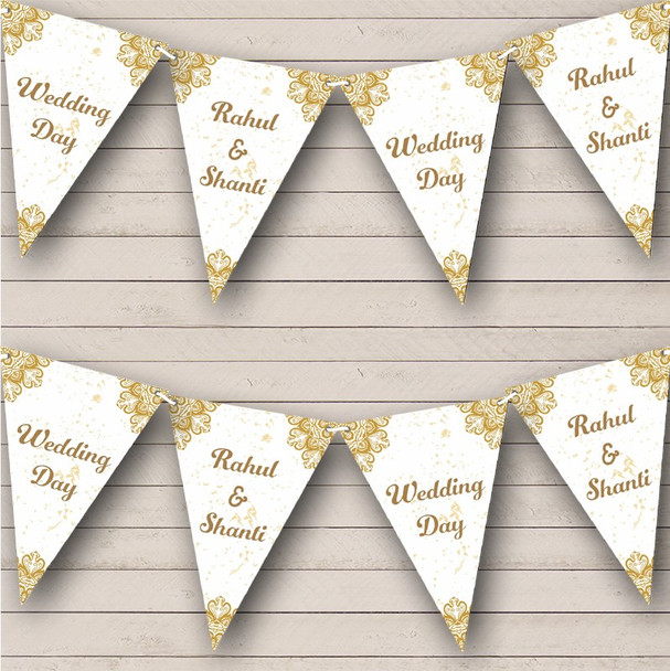 Gold White Indian Style Wedding Day Mandala Personalized Party Banner Bunting