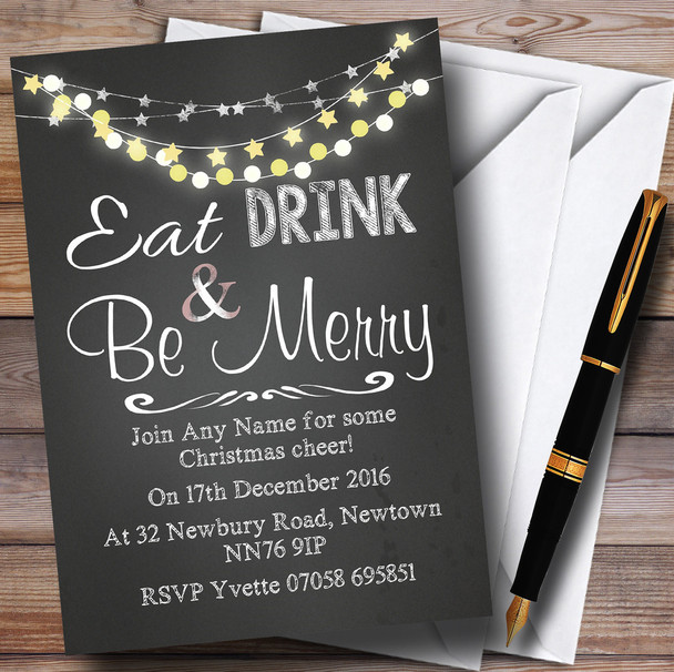 Chalk Style Lights Bunting Personalized Christmas Party Invitations