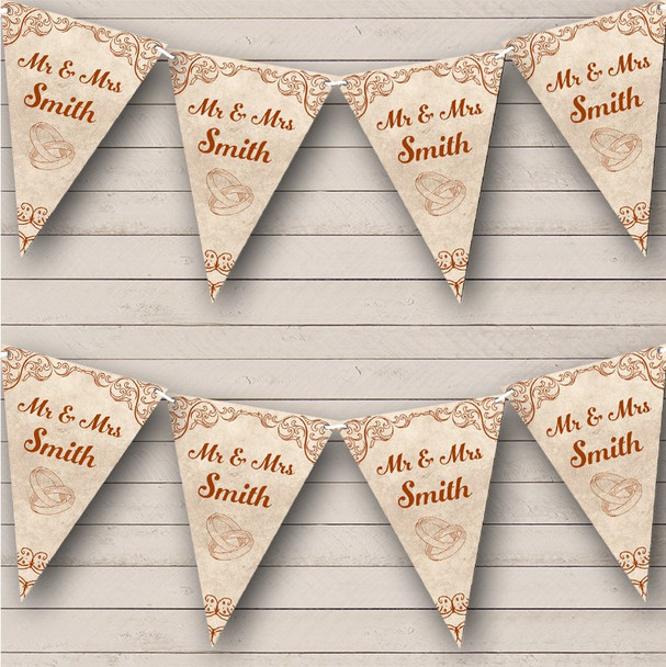 Vintage Style Wedding Rings Faded Rusty Personalized Party Banner Bunting