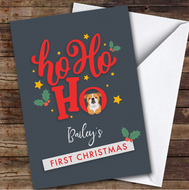 Bulldog Puppy 1st First Xmas Custom Greeting Personalized Christmas Card
