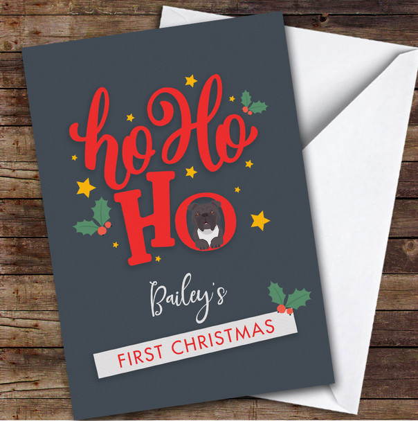 Staffordshire Bull Terrier Puppy 1st First Xmas Personalized Christmas Card