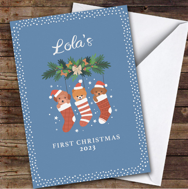 Puppies' 1st First Xmas Stocking Sock Custom Personalized Christmas Card