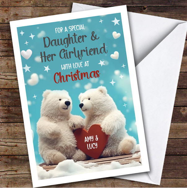 Daughter and Her Girlfriend Polar Bear Couple Custom Personalized Christmas Card