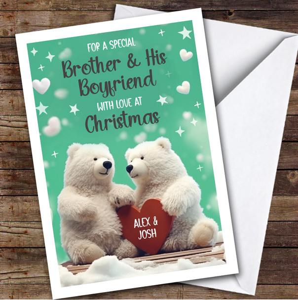 Brother and His Boyfriend Polar Bear Couple Custom Personalized Christmas Card