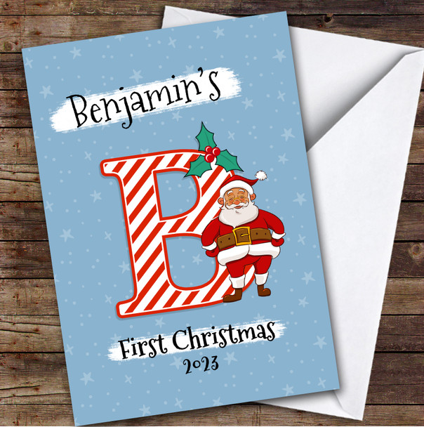 Alphabet 1st First Xmas Santa Letter B Custom Personalized Christmas Card