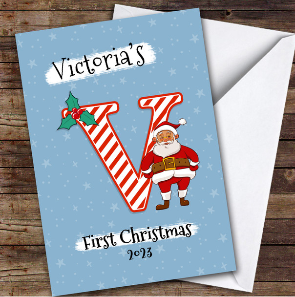 Alphabet 1st First Xmas Santa Letter V Custom Personalized Christmas Card