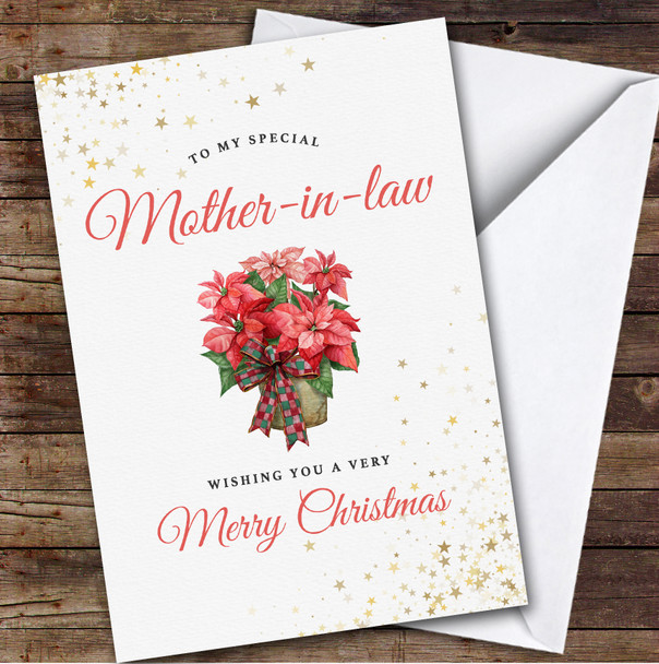 Mother-in-law Red Poinsettia Flower Custom Greeting Personalized Christmas Card