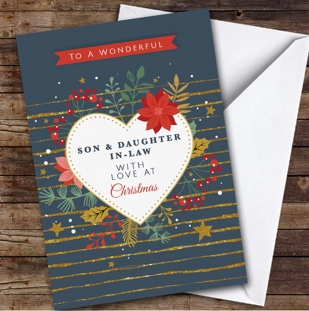 Son & Daughter-in-law Floral Heart Custom Greeting Personalized Christmas Card