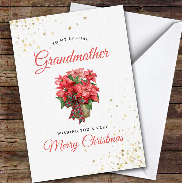 Grandmother Red Poinsettia Flower Custom Greeting Personalized Christmas Card