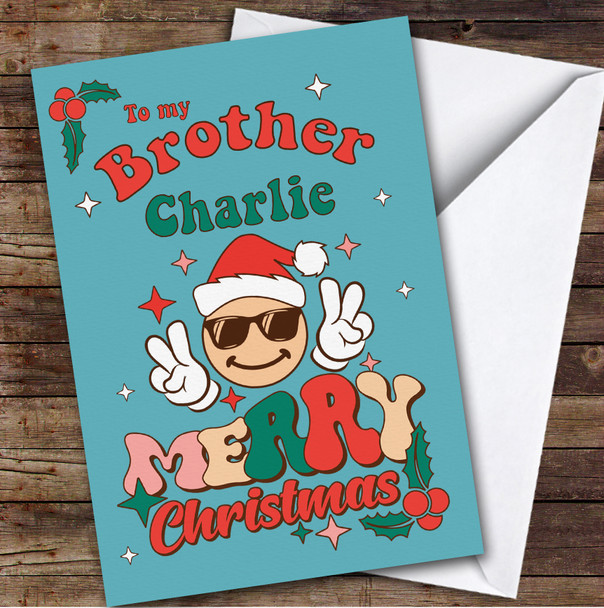 Brother Cool Emoji Santa's Hat Custom Greeting Personalized Christmas Card