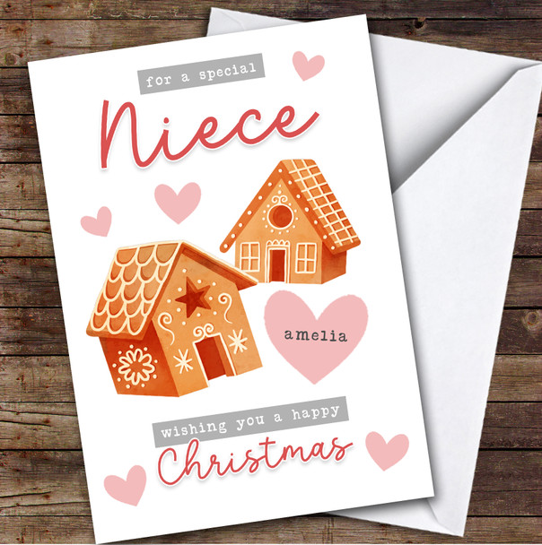 Niece Gingerbread House Cookie Custom Greeting Personalized Christmas Card