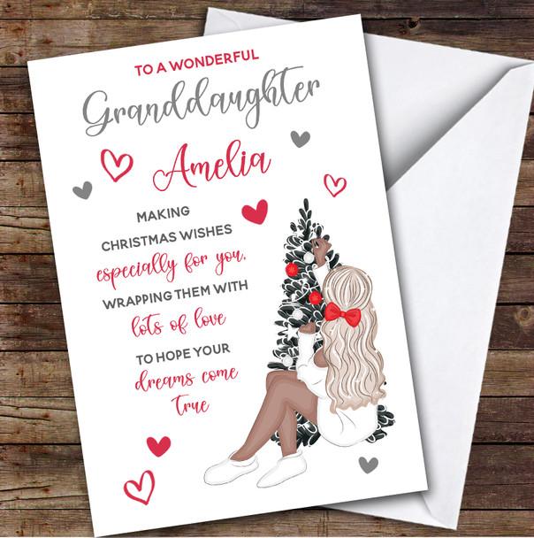 Wonderful Granddaughter Girl Custom Greeting Personalized Christmas Card