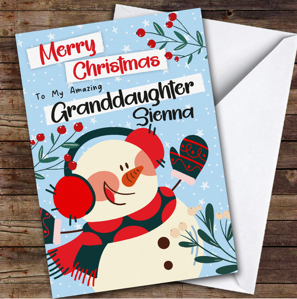 Granddaughter Happy Snowman Custom Greeting Personalized Christmas Card