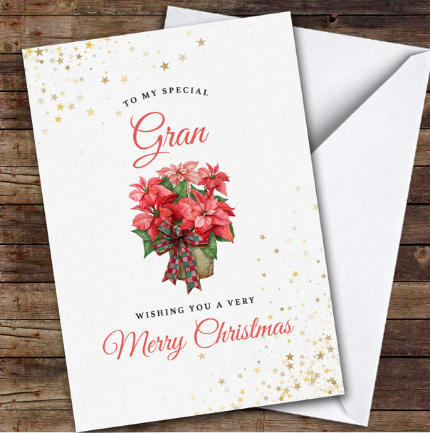 Gran Red Poinsettia Flower Custom Greeting Personalized Christmas Card