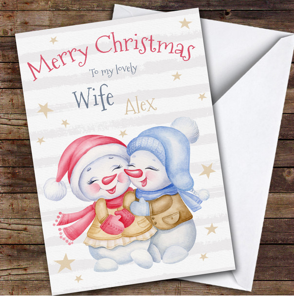 Wife Happy Snowman Couple Custom Greeting Personalized Christmas Card